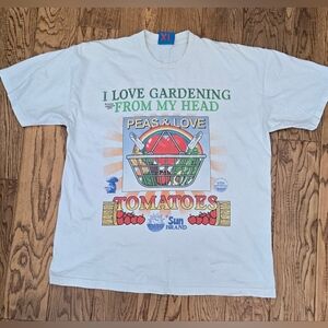 Online Ceramics- Gardening Tomatoes, peas and love Sun Brand Tee, XL